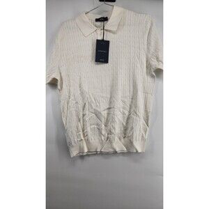 Mango Men's Medium Beige 100% Cotton Braided Knitted Polo Shirt NWT